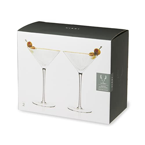 Viski Meridian Martini Glasses - Stemmed Fun Cocktail Glasses - Art Deco Ripple Gold Rimmed Crystal Glassware - 7.8oz Set of 2