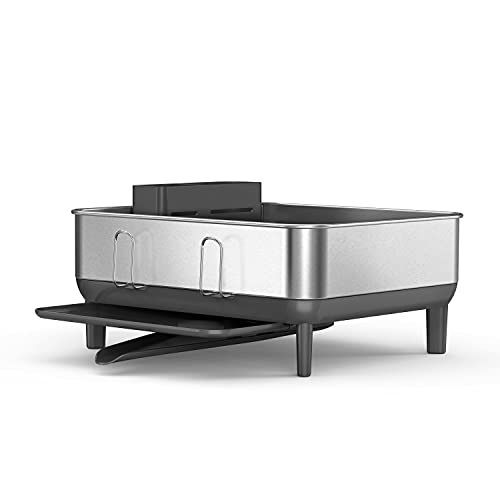 simplehuman Steel Frame Dishrack, Compact Dish Drying Rack for Small Kitchens, 360º Easy Drain Swivel Spout, Anti-Residue Coating, Moisture Control Surface, Brushed Stainless Steel