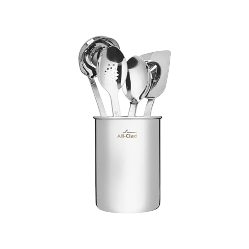 All-Clad 5-Piece Stainless Steel Kitchen Utensil Set, Includes Ladle, Solid Spoon, Slotted Spoon, Turner & Storage