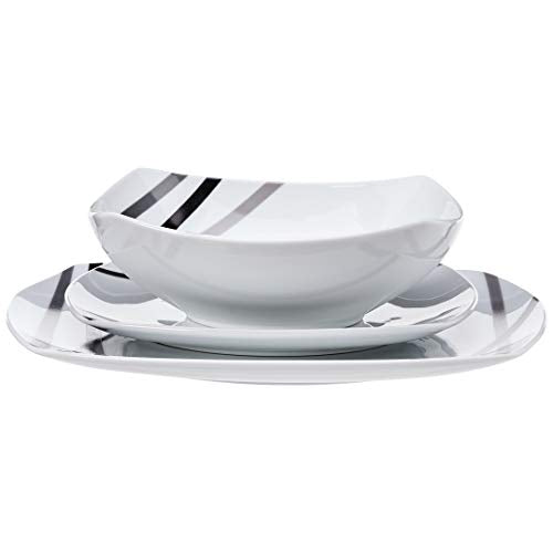 Amazon Basics Square Dinnerware Set for 6, Plates and Bowls for Kitchen, 18-Piece, Dishwasher and Microwave Safe, Modern Beams