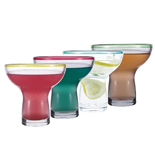 Chefcaptain Stemless Margarita Glasses/Tumblers, Set Of 4, 16 Oz, Color Rim, Lead-Free Thick Clear Glass