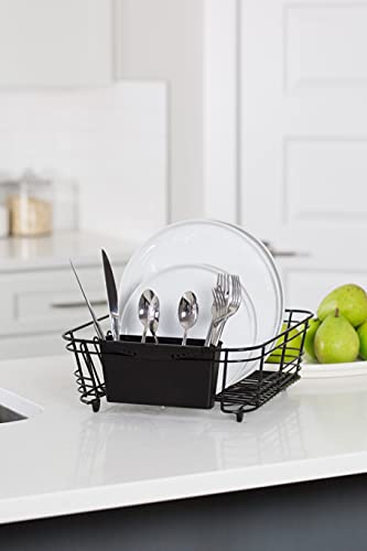 Better Houseware in-Sink Dish Drying Rack, Coated Steel, Black, 14.5 x 13 x 5 Inch, 2-Piece Set with Removable Utensil Caddy and Non-Slip Handles