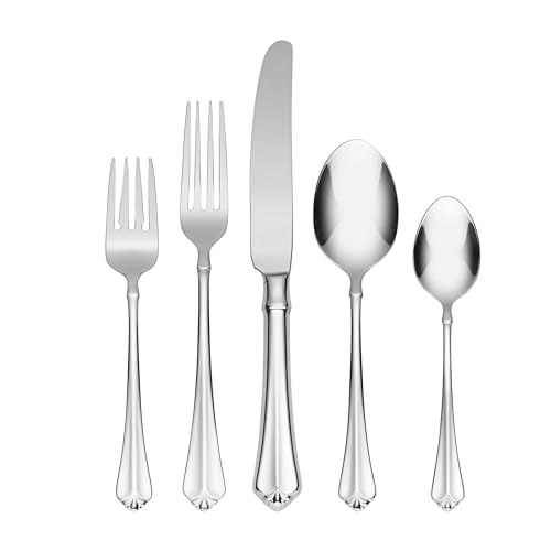 Oneida Silverware Set For 8, Juilliard 45-Piece Fine Flatware Set with Serving Utensils, Service For 8, 18/10 Stainless Steel, Mirror Finish, Dishwasher Safe,Knives Spoons & Forks Set(Silver 45 Piece)