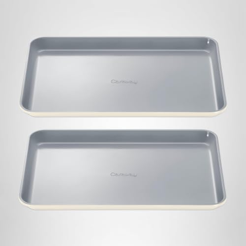 Caraway Non-Stick Ceramic Medium Baking Sheet Duo - Naturally Slick Ceramic Coating - Non-Toxic, PTFE & PFOA Free - Perfect for Baking, Roasting, and More - Medium (15" x 10") - Cream