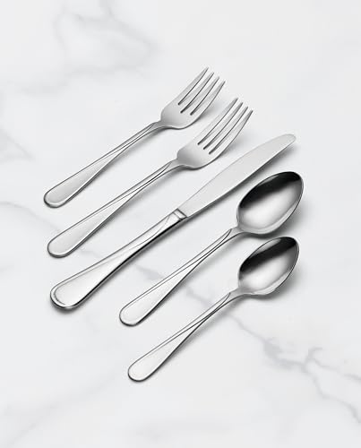 Oneida Silverware Set For 4, Flight 20-Piece Everyday Flatware Set, Service For 4, 18/0 Stainless Steel, Swirl, Mirror Finish, Dishwasher Safe, Knives Spoons and Forks Set, Dining (Silver, 20 Pieces)