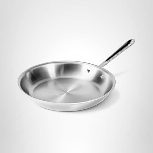 All-Clad D5 5-Ply Brushed Stainless Steel Fry Pan 12 Inch Induction Oven Broiler Safe 600F Pots and Pans, Cookware Silver