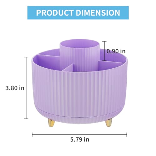 Marbrasse Desk Organizer, 360-Degree Rotating Pen Holder, Desk Organizers and Accessories with 5 Compartments Pencil Holder, Art Supply Storage Box Caddy for Office, Home（Purple）