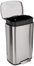 Amazon Basics LARGE Trash Can, 13.2 Gallon (50L), Smudge Resistant Rectangular Bin with Soft-Close Lid, Step Foot Pedal, Removable Inner Bucket, Brushed Stainless Steel, Satin Nickel Finish
