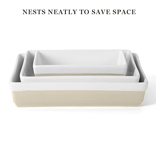 MARTHA STEWART 3-Piece Oven to Table Stoneware Bakeware Set – Baking Dish & Casserole Set – Grey – Durable Oven-Safe Bakeware for Baking and Serving