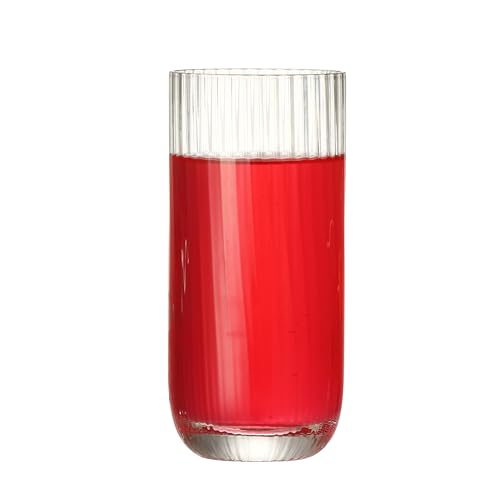 Collins Glasses Set of 6,Highball Glass Set, 15.3 oz, Clear Ribbed Design for Water, Cocktails, Mojito