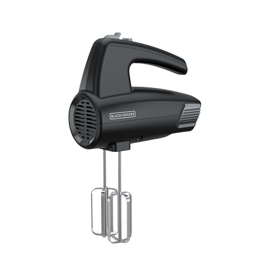 BLACK+DECKER 5-Speed Hand Mixer, 250-Watt for mixing batters, doughs, spreads & more, Turbo Boost & Prevent Splatter