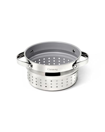 Caraway Steamer - Stainless Steel Steamer with Handles - Non Stick, Non Toxic Coating - Steam Veggies, Seafood, and More
