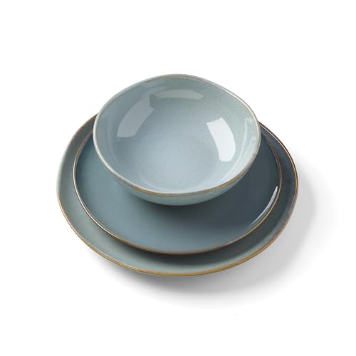Oneida Dinnerware Set, Organic Shades Blue 18-Piece Dinnerware Set, Service For 6, Stoneware Material, Dishwasher And Microwave Safe, Bowls, Plates And Bowls, Dinner Dishes, Plates (Blue, 18 Piece)