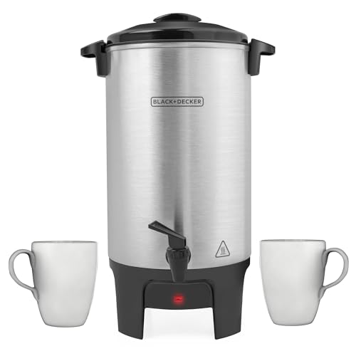 BLACK+DECKER 40 Cup Coffee Urn, Fast Brewing, Aluminum, Keep Warm Function, Heat Resistant Handles, Indicator Light