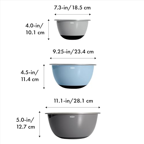 OXO Good Grips 3-Piece Stainless Steel Mixing Bowl Set - Blue/Gray