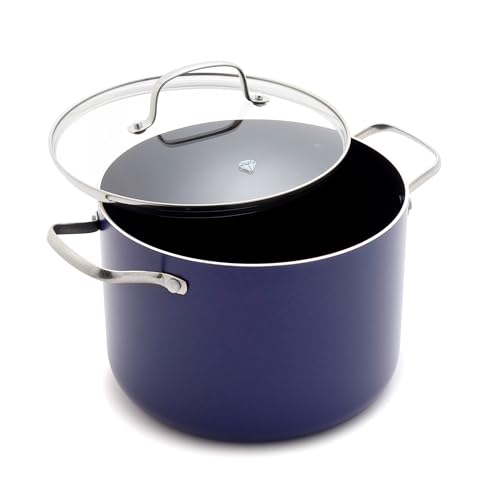 Blue Diamond 8QT Nonstick Stockpot with Glass Lid, PFAS-Free Ceramic, Multipurpose Cooking, Sauces & Soups