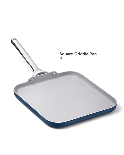 Caraway Square Griddle Pan - 11” Square Pan - Non-Stick Ceramic Coated - Non Toxic, PTFE & PFOA Free - Oven Safe & Compatible with All Stovetops - Navy