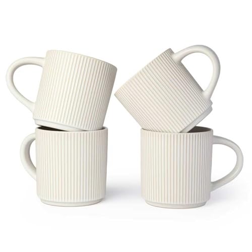 DeeCoo Matte White Coffee Mugs Set of 4, 12 Ounce Mug with Handles, Ceramic Stoneware Catering Coffee Cups, Porcelain Mugs Sets for Coffee, Tea, Hot Cocoa, Milk, Microwave and Dishwasher Safe