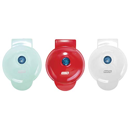 Dash Mini Maker Set - Customized Treat Maker - Supports Multi-Function Cooking - Easy Cleanup and User-Friendly Design - White, Aqua & Red - Waffle, Grill & Griddle Irons