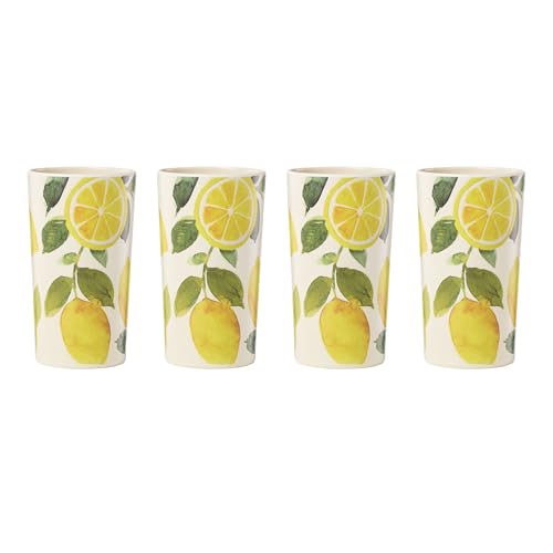 Oneida Drinkware, 24 Seven Melamine Lemon Tumblers, Set of 4, Lemons Pattern, 16-Fl Oz, Dishwasher Safe, Melamine Plastic Cups, Drinking Glasses, Bridal Shower Gifts, Tumbler Cup Set (Yellow, 4 Piece)