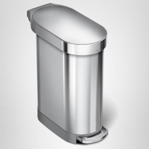 simplehuman 45 Liter / 12 Gallon Slim Hands-Free Kitchen Step Trash Can, Brushed Stainless Steel
