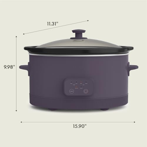 bella 6.0 Qt Programmable Slow Cooker, Ceramic Nonstick Coating, Adjustable Temperature & Cooking Times, Dishwasher Safe Stoneware Pot & Tempered Glass Lid, Tangle Free Cord Wrap, Plum