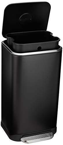 Amazon Basics Rectangular Metal Trash Can With Soft-Close Foot Pedal, Fingerprint Resistant, Removable Inner Bucket, 32 liter/8.5 gallon, Black, 14"L x 14"W x 25.3"H