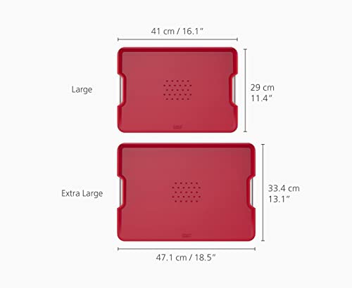 Joseph Joseph Cut&Carve Plus - Non-Slip, Multi-Function, Double-Sided Cutting Board for Food Preparation and Carving- Dishwasher Safe, Extra Large, Red