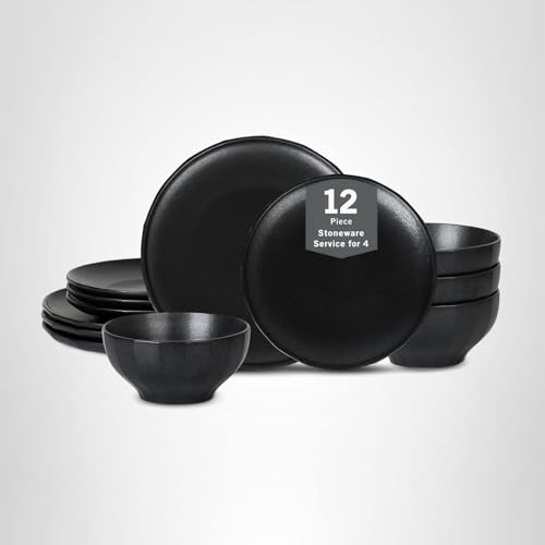 Stone Lain Rio 12-Piece Dinnerware Set Stoneware, Black