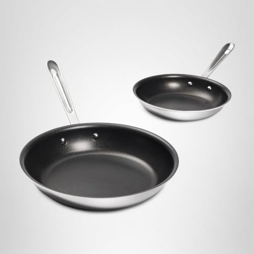 All-Clad Stainless Steel Pro Nonstick Frying Pan Set – 8 & 10 Inch Skillets, Induction Compatible, Oven & Broiler Safe to 500°F, Professional Cookware, Silver