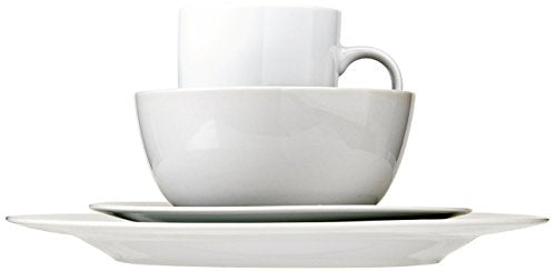 Amazon Basics 16-Piece Porcelain Dinnerware Set, Microwave and Dishwasher Safe, Service for 4, Plates, Bowls and Mugs, White