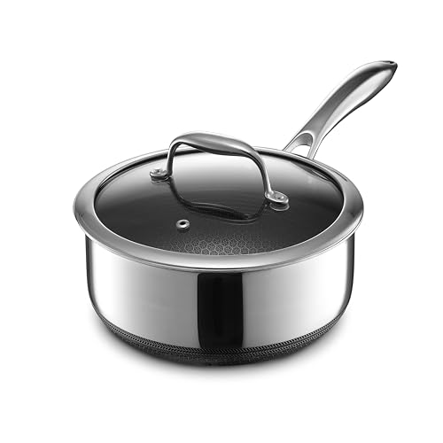HexClad 3 Quart Hybrid Nonstick Sauce Pan Pot with Lid, Stay-Cool Handle, Dishwasher Safe, Induction