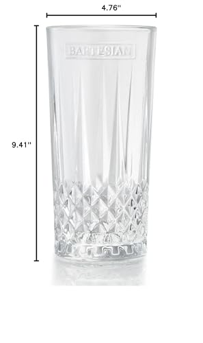 Bartesian Diamond Etched Highball Glasses - 10.5 Oz Tall High Ball Collins Glass Set for Mixed Cocktails & Mocktails - Classy Home Bar Mixing Glassware with Luxurious Gift Packaging - Set of 2