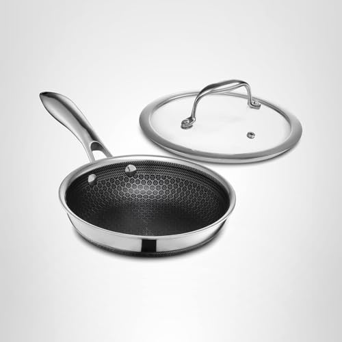 HexClad 7 Inch Hybrid Nonstick Frying Pan with Lid, Stay-Cool Handle, Dishwasher and Oven Safe, Induction Ready, Frying Pan Skillet Compatible with All Cooktops
