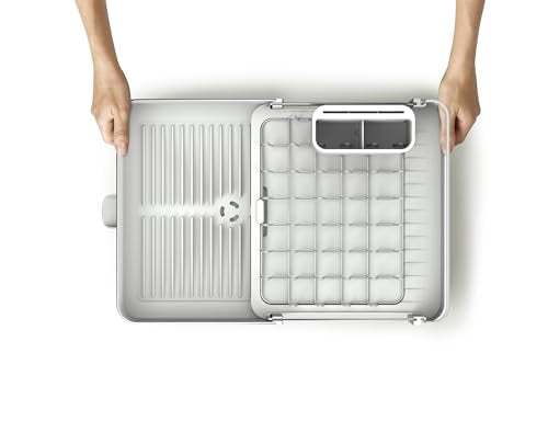 Joseph Joseph Extend Steel Expandable Dish Drying Rack with Removable Cutlery Holder Swivel Draining Spout, Stainless Steel