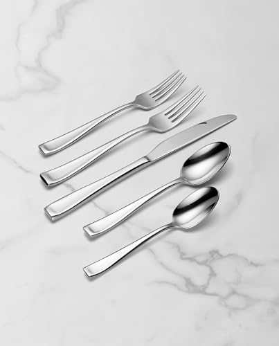 Oneida Silverware Set For 12, Moda 65-Piece Fine Flatware Set with Serving Utensils, Service For 12, 18/10 Stainless Steel, Dishwasher Safe For home, Knives Spoons and Forks Set (Silver, 65 pieces)