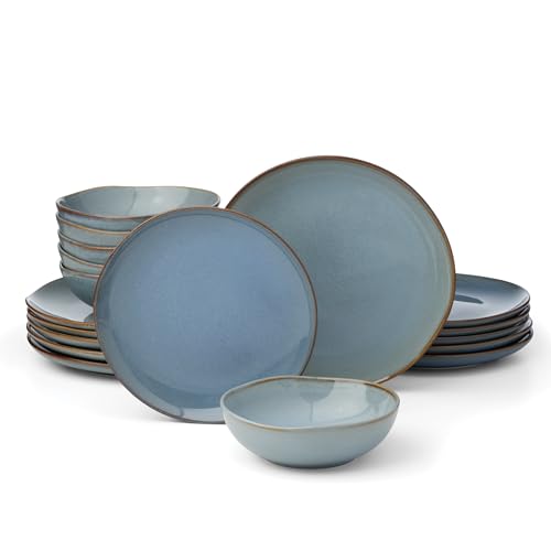 Oneida Dinnerware Set, Organic Shades Blue 18-Piece Dinnerware Set, Service For 6, Stoneware Material, Dishwasher And Microwave Safe, Bowls, Plates And Bowls, Dinner Dishes, Plates (Blue, 18 Piece)