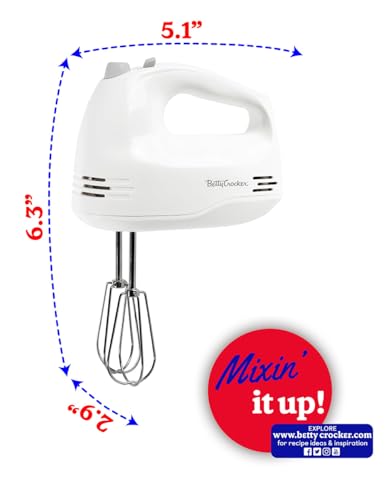 Betty Crocker 5-Speed Hand Mixer, 150 Watts Power, BC-4203WT, White