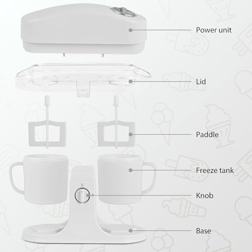 Pukomc Ice Cream Maker Machine for Home Use, with Two Ice Cream Bowls,Simple Operation and Easy to Clean,White