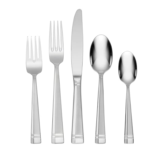 Oneida Silverware Set, Amsterdam 45-Piece Everyday Flatware Set, Service For 8, 18/0 Stainless Steel, Rust Resistant, Dishwasher Safe, Knives Spoons And Forks Set, Home And Kitchen (Silver, 45 Piece)