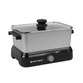 West Bend Versatility Slow Cooker Large Capacity Non-stick Cooking Vessel & Variable Temperature Heating Base Includes Travel Lid and Storage Bag, Range and Oven-Safe Cooking Pot, 5-Quart, Silver