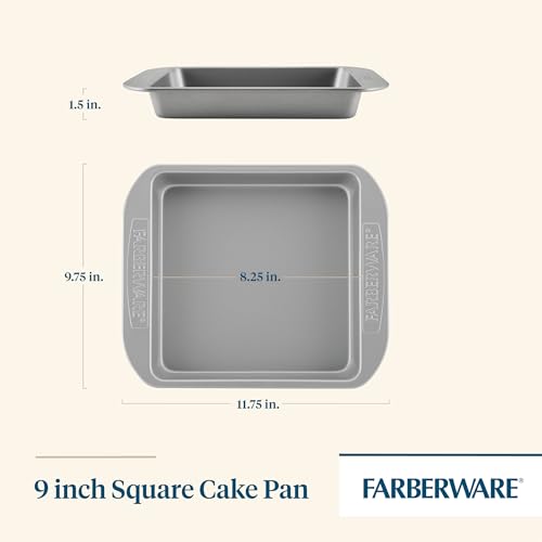 Farberware Nonstick Bakeware 9x9 Baking Pan, Square Cake Pan, Gray