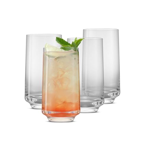 JoyJolt Sidney Highball Glasses Set of 4 | 16 oz Drinking Glasses for Water, Soda, Cocktail, Mojito, Tom Collins | Tall Glass Cups | Home Bar Glass Set | Premium Crystal Barware Made in Europe