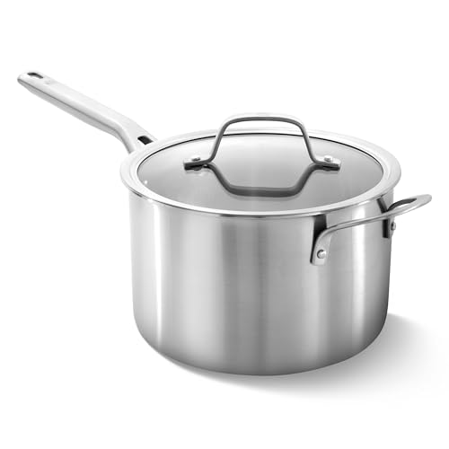 Calphalon Brushed 3-Ply Stainless Steel Cookware Set w/Turbo Heat Tech 4.5Qt Sauce Pan with Lid, Induction, Oven Safe
