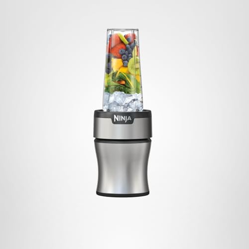 Ninja Nutri-Plus Personal Blender | Compact Push to Blend | Make Frozen Drinks, Smoothies, Sauces & More | With (3) 20 oz. To-Go Cups, (2) Spout-Lids & (1) Storage-Lid | 900 Peak Watt | Silver | BN301