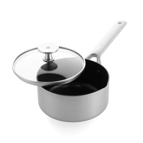 Blue Diamond Cookware Tri-Ply Stainless Steel Ceramic Nonstick, 1.6 QT Saucepan Pot with Lid, PFAS-Free, Multi