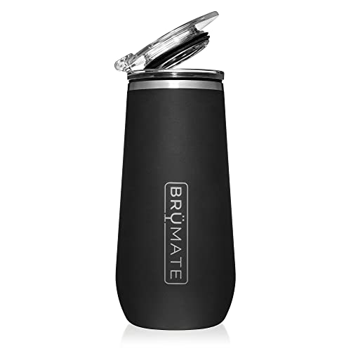 BrüMate Champagne Flute 12oz with Flip-Top Lid to Hold in Carbonation | Insulated Stainless Steel for Ice Cold Champagne | BPA-Free (Matte Black)