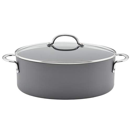 Rachael Ray Cookware, Professional Hard Anodized Nonstick Cookware Oval Pasta Stockpot and Braiser, 8-Quart, Gray