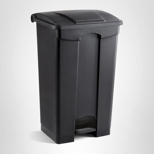 Safco Step On Plastic Trash Can with Foot Pedal, 23 Gallon Garbage Can for Kitchen, Indoor or Outdoor Use, Hands Free, Black