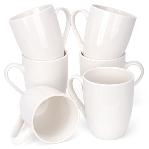 xihihiaa 6 Pack Ceramic Coffee Mugs Set, 12 OZ Porcelain Coffee Cups with Handle, Hot Tea, Americano, Mocha, Milk, Latte, Snow, Dishwasher and Microwave Safe, Set of 6 White
